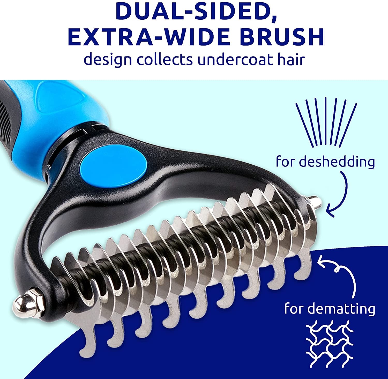 Deshedding Brush - Double-Sided Undercoat Rake for Dogs & Cats - Shedding Comb and Dematting Tool for Grooming, Extra Wide