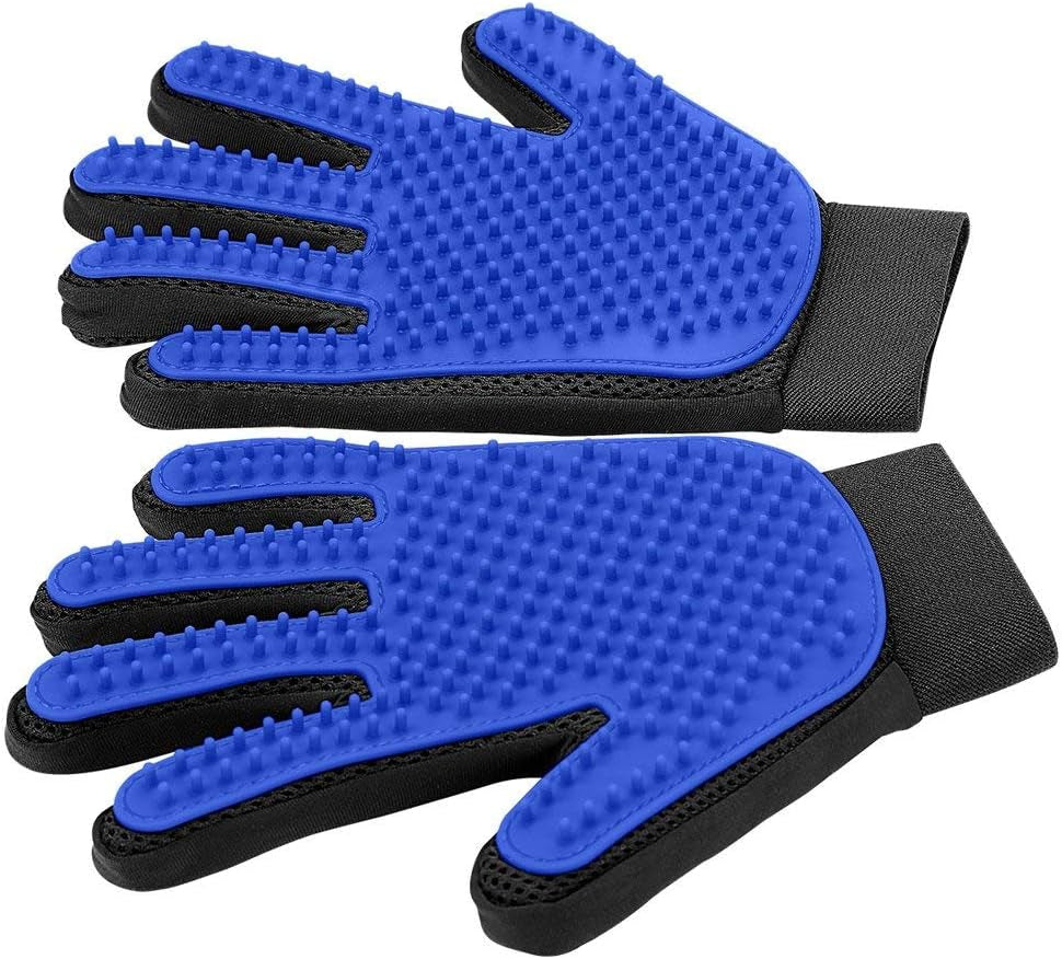 Upgrade Pet Grooming Gloves Cat Brushes for Gentle Shedding - Efficient Pets Hair Remover Mittens - Dog Washing Gloves for Long and Short Hair Dogs & Cats & Horses - 1 Pair (Blue)