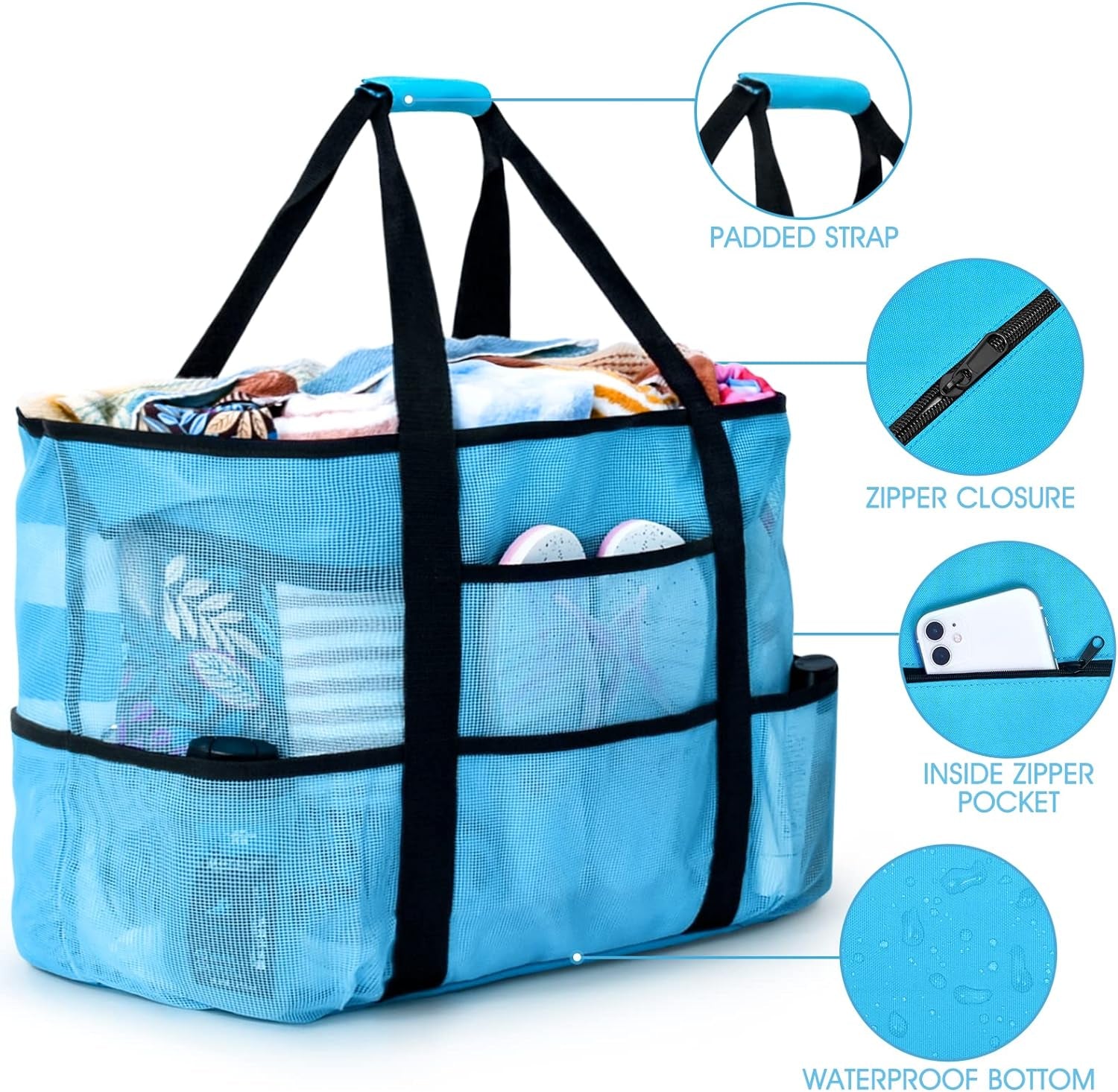 Beach Bag, Extra Large Beach Bags for Women Waterproof Sandproof, Mesh Beach Tote Bags Travel Pool Bag