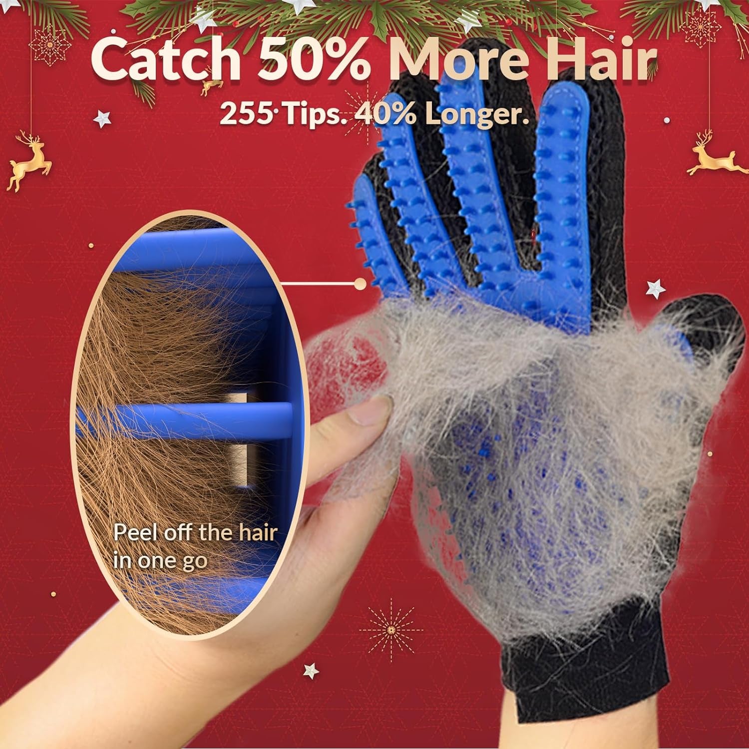Upgrade Pet Grooming Gloves Cat Brushes for Gentle Shedding - Efficient Pets Hair Remover Mittens - Dog Washing Gloves for Long and Short Hair Dogs & Cats & Horses - 1 Pair (Blue)